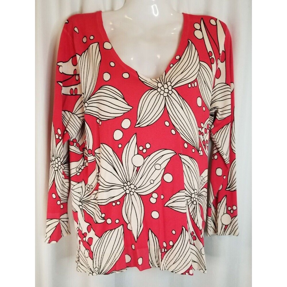 Chico's Silk Blend Women's Knit Sweater Top V-Neck Vibrant Floral Size Medium